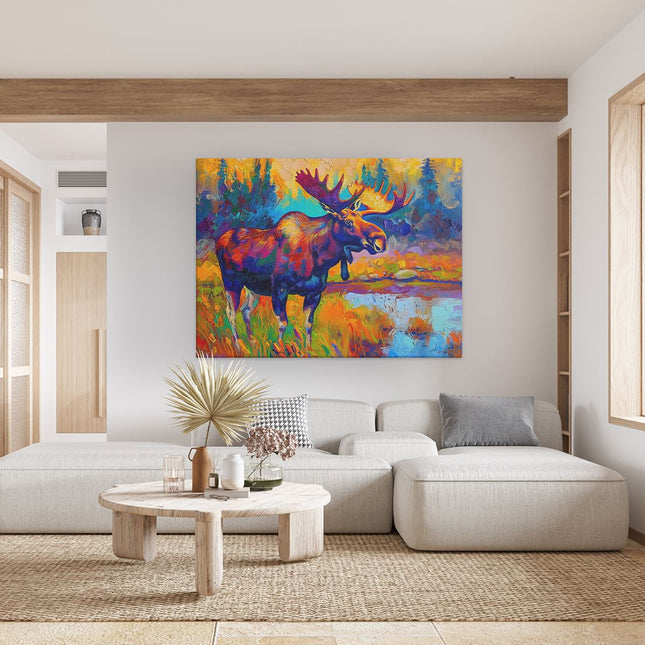 Canvas Schilderij Woonkamer Kleurrijk Kunstwerk van een Eland