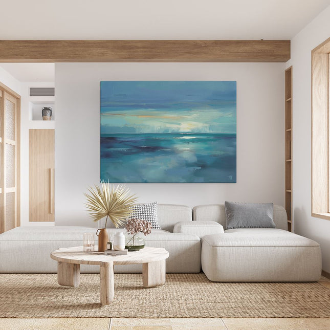 Canvas Schilderij Woonkamer Kunstwerk van een Zonsondergang boven de Oceaan