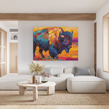 Canvas Schilderij Woonkamer Kleurrijk Kunstwerk van een Bizon