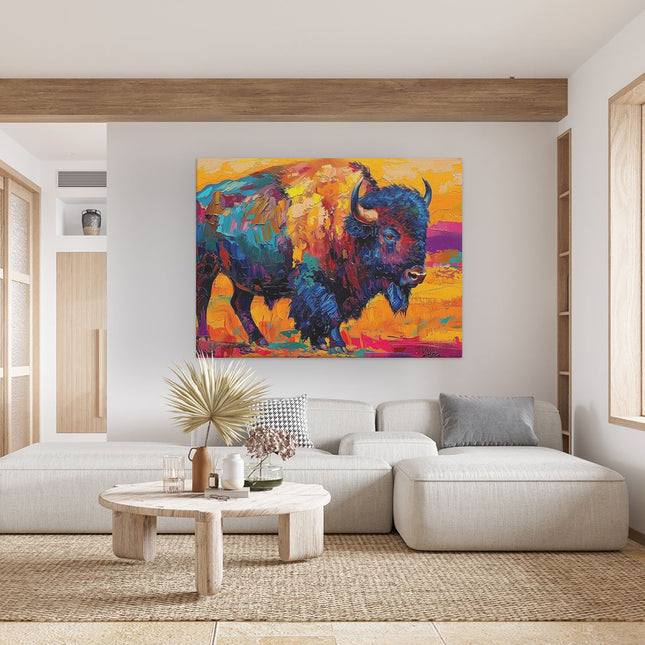Canvas Schilderij Woonkamer Kleurrijk Kunstwerk van een Bizon