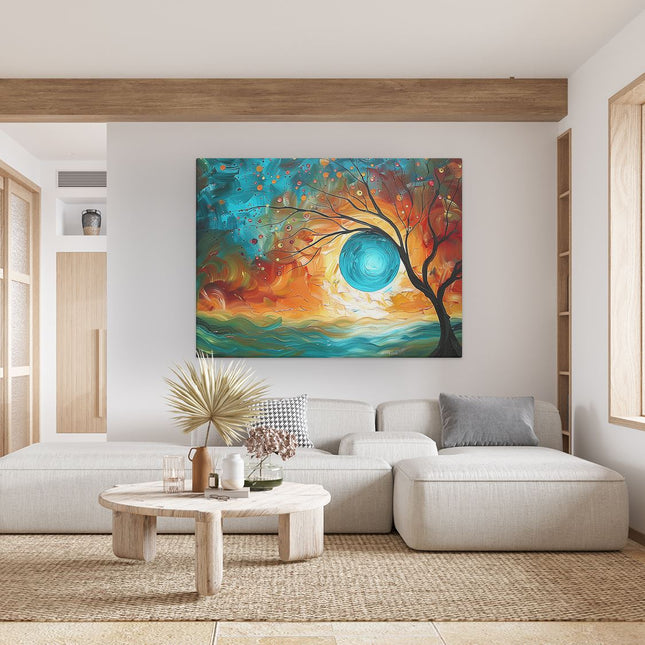 Canvas Schilderij Woonkamer Abstract Kunstwerk van een Boom