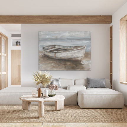 Canvas Schilderij Woonkamer Kunstwerk van een Boot op het Strand