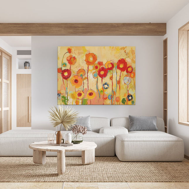 Canvas Schilderij Woonkamer Kleurrijke Bloemen in een Veld