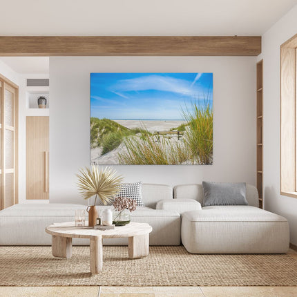 Canvas Schilderij Woonkamer Bankje aan het Strand