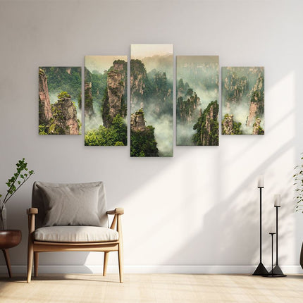 Schilderij vijfluik woonkamer zhangjiajie klif bergen in china