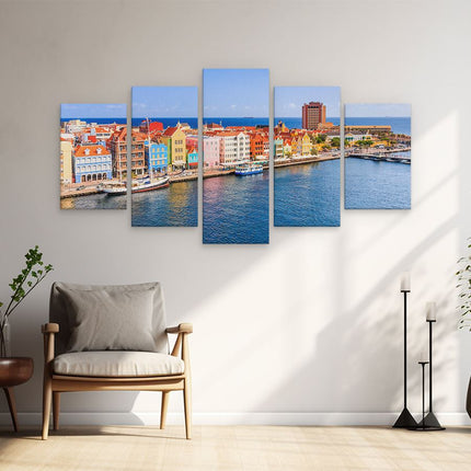 Schilderij vijfluik woonkamer willemstad centrum in curaçao 