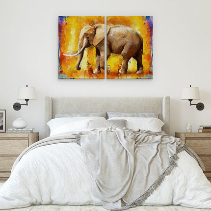 Schilderij tweeluik slaapkamer Geschilderde Olifant Olieverf - Abstract