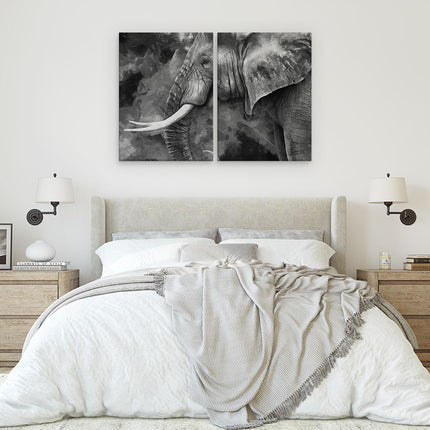 Schilderij tweeluik slaapkamer Olifant - Abstract - Zwart Wit