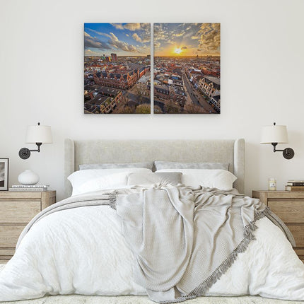 Schilderij tweeluik slaapkamer Groningen Stad bij Zonsondergang