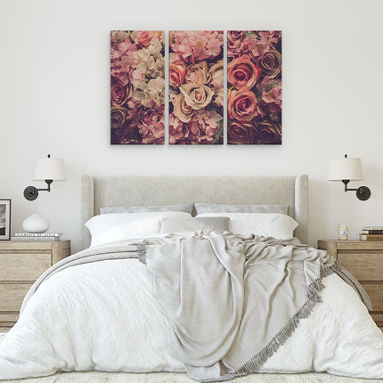 Drieluik schilderij slaapkamer Roze Rozen Achtergrond - Retro - Bloemen