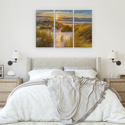 Drieluik schilderij slaapkamer Strand En Duinen Tijdens Zonsondergang