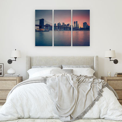 Drieluik schilderij slaapkamer New York Brooklyn Brug Bij Zonsondergang