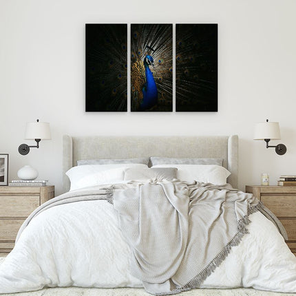 Drieluik schilderij slaapkamer Blauwe Pauw Met Grote Veren