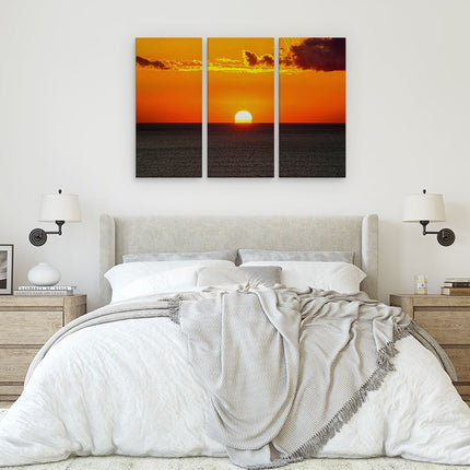 Drieluik schilderij slaapkamer Oranje Zonsondergang In De Oceaan