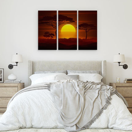 Drieluik schilderij slaapkamer Zonsondergang In De Savanne - Abstract