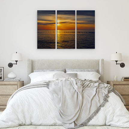 Drieluik schilderij slaapkamer Zonsondergang In De Zee