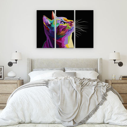 Drieluik schilderij slaapkamer Kleurrijke Kat Kijkt Naar Boven - Abstract