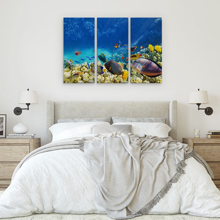 Drieluik schilderij slaapkamer Vissen in de Oceaan met Koralen