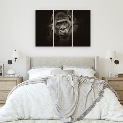 Drieluik schilderij slaapkamer Gorilla - Zwart Wit