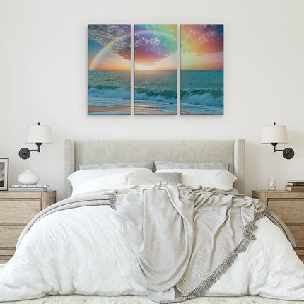 Drieluik schilderij slaapkamer Regenboog in het Water bij het Strand