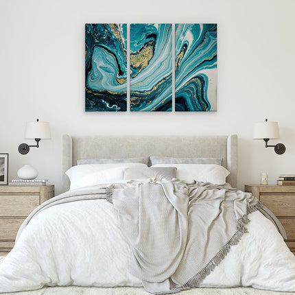 Drieluik schilderij slaapkamer Abstracte Luxe Kunst in het Blauw met Goud