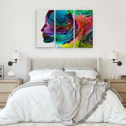 Drieluik schilderij slaapkamer Abstracte Kunst van een Gezicht - Hoofd