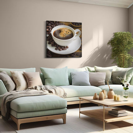 Canvas schilderij woonkamer Kopje Koffie Met Koffiebonen