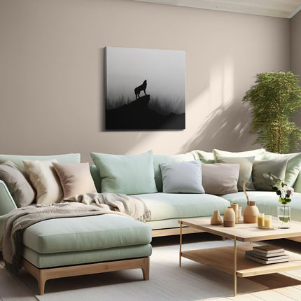Canvas schilderij woonkamer Silhouet Van Een Huilende Wolf - Abstract