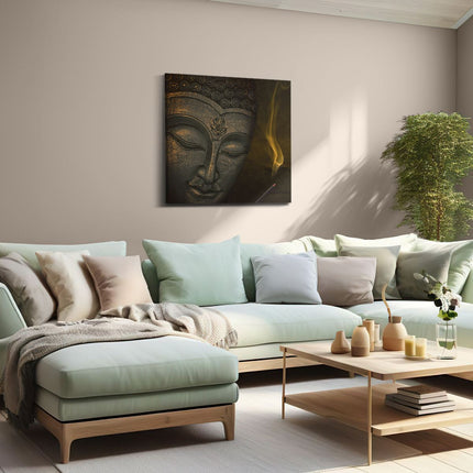 Canvas schilderij woonkamer Boeddha Beeld Met Wierook