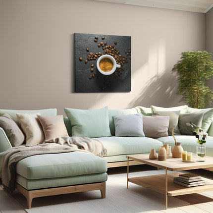 Canvas schilderij woonkamer Kopje Koffie Met Koffiebonen