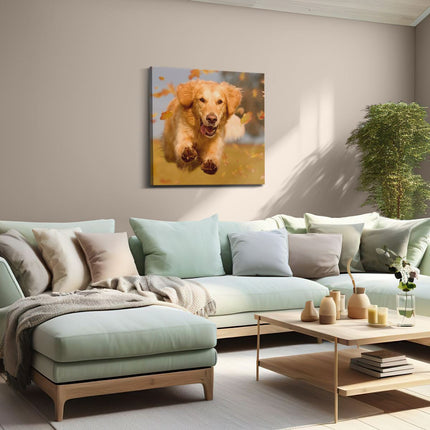 Canvas schilderij woonkamer Golden Retriever Hond In De Herfst Bladeren