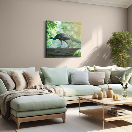 Canvas schilderij woonkamer Pauw Loopt Op Een Tak In De Natuur