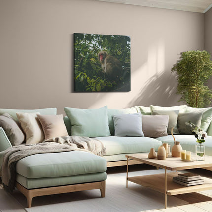 Canvas schilderij woonkamer Aap In De Boom Tussen De Bladeren