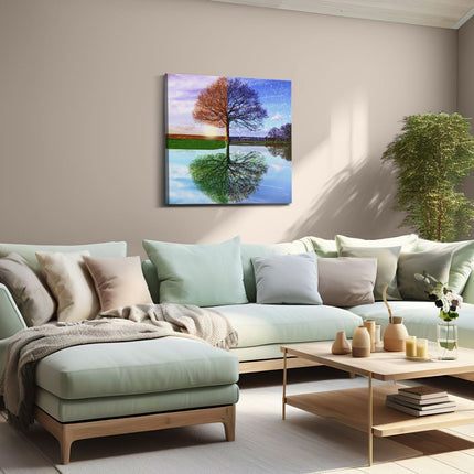 Canvas schilderij woonkamer Vier Seizoenen Boom