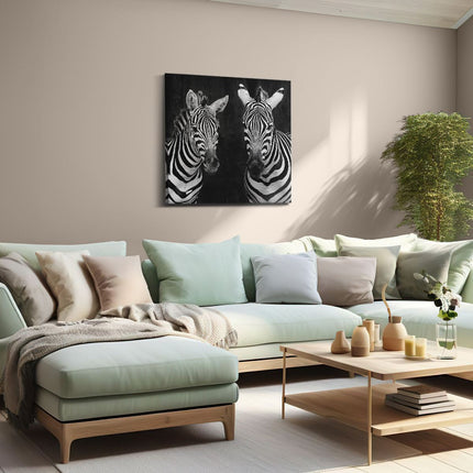 Canvas schilderij woonkamer Twee Zebra's - Zwart Wit