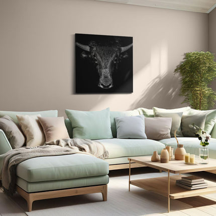 Canvas schilderij woonkamer Stierenkop - Stier - Zwart Wit