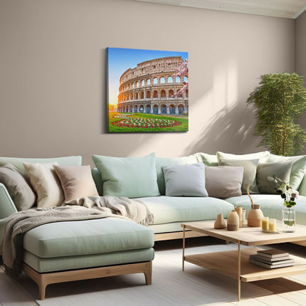 Canvas schilderij woonkamer Colosseum bij Zonsopgang in Rome, Italië