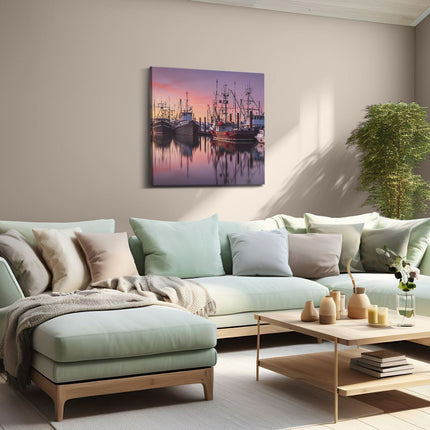Canvas schilderij woonkamer Schepen in de Haven - Boten