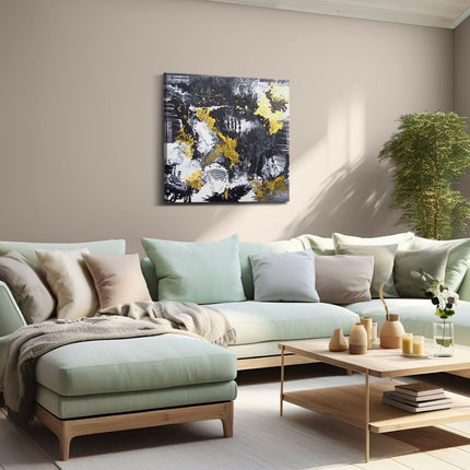 Canvas schilderij woonkamer Abstracte Kunst met Zwart, Wit en Goud