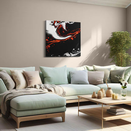 Canvas schilderij woonkamer Abstracte Kunst - Zwart en Wit met Rood