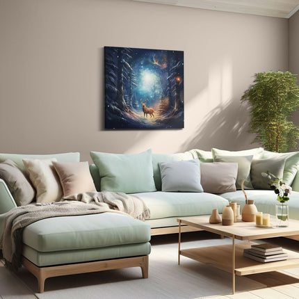 Canvas schilderij woonkamer Hert in het Winterbos