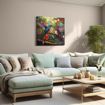 Canvas schilderij woonkamer Kolibries van Glas in Lood