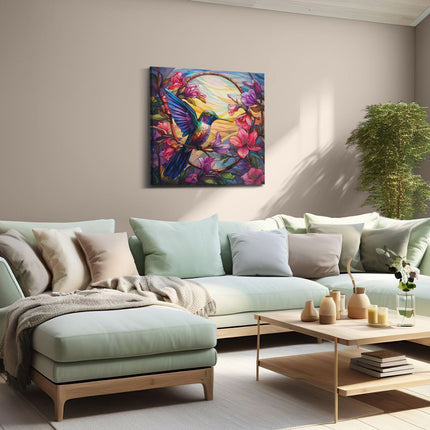 Canvas schilderij woonkamer Kolibrie van Glas in Lood