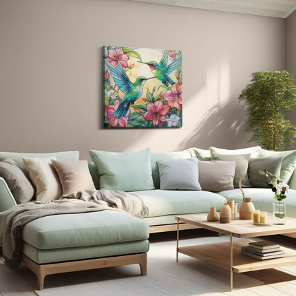 Canvas schilderij woonkamer Kolibries van Glas in Lood