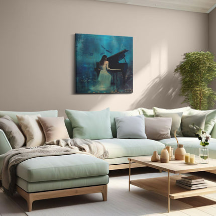 Canvas schilderij woonkamer Vrouw die Piano speelt onder Water