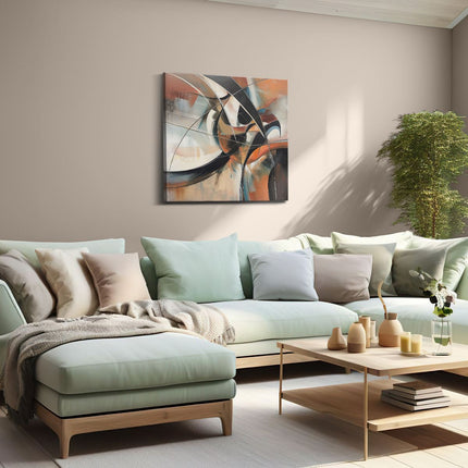 Canvas schilderij woonkamer Abstract Kunstwerk met Zwarte, Oranje en Witte Kleuren