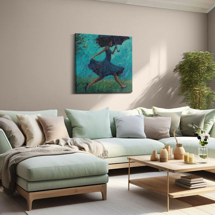 Canvas schilderij woonkamer Vrouw loopt met een Paraplu