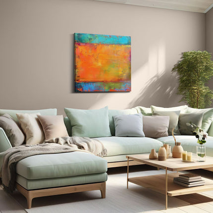 Canvas schilderij woonkamer Abstract Kunstwerk met Oranje, Blauwe en Groene Kleuren