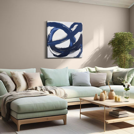 Canvas schilderij woonkamer Abstract Kunstwerk met Blauwe en Zwarte Strepen
