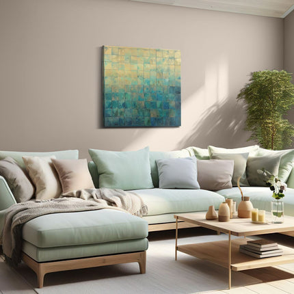 Canvas schilderij woonkamer Blauw en Goud Betegeld Kunstwerk